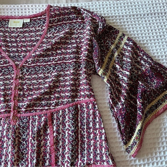 ANTHROPOLOGIE Maeve Lilyana Tiered 100% Silk Blouse SIZE LARGE BOHO flounce - Picture 10 of 13